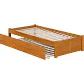 Concord Twin XL Platform Bed with Footboard & Twin XL Trundle in Light Toffee Finish Wood