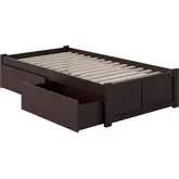 Concord Twin XL Bed with Flat Panel Footboard & 2 Under Bed Drawers in Espresso