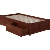 Concord Twin XL Bed with Flat Panel Footboard & 2 Under Bed Drawers in Walnut