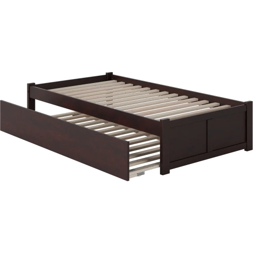 Urban Concord Twin Bed with Flat Panel Footboard with Trundle in Espresso