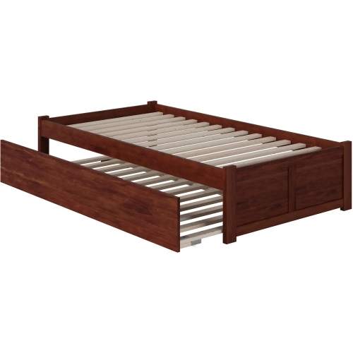 Urban Concord Twin Bed with Flat Panel Footboard with Trundle in Antique Walnut
