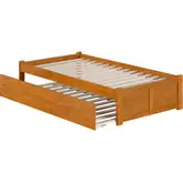 Concord Twin Platform Bed with Footboard & Twin Trundle in Light Toffee Finish Wood