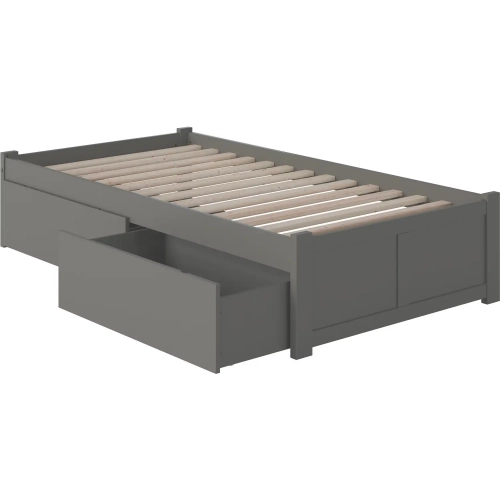 Concord Twin Platform Bed with Flat Panel Footboard & 2 Bed Drawers in Atlantic Grey