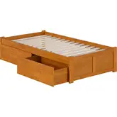 Concord Twin Platform Bed with Footboard & 2 Drawers in Light Toffee Finish Wood