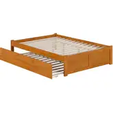 Concord Full Platform Bed with Footboard & Twin Trundle in Light Toffee Finish Wood
