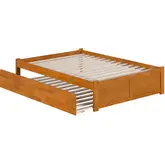 Concord Full Platform Bed with Footboard & Full Trundle in Light Toffee Finish Wood