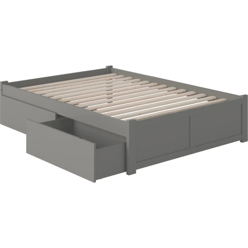 Concord Full Platform Bed with Flat Footboard & 2 Under Bed Drawers in Atlantic Grey