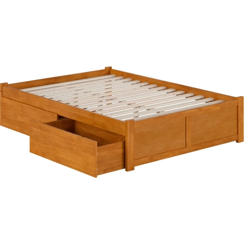 Concord Full Platform Bed with Footboard & 2 Drawers in Light Toffee Finish Wood
