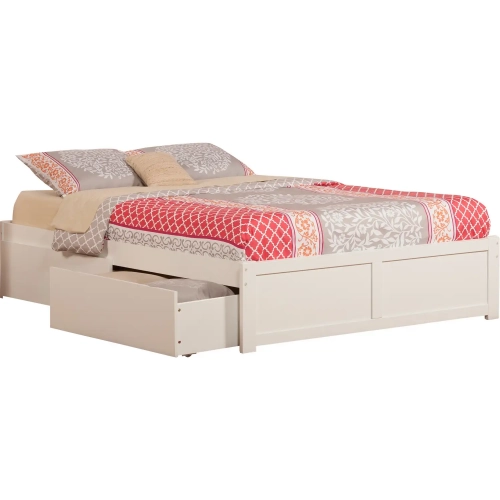 Concord Queen Bed with Flat Panel Footboard & 2 Urban Bed Drawers in White