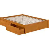 Concord Queen Platform Bed with Footboard & 2 Drawers in Light Toffee Finish Wood