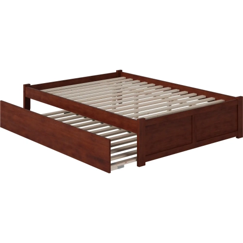 Concord King Platform Bed with Footboard & Twin XL Trundle in Walnut Finish Wood