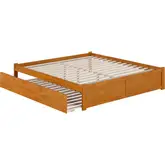 Concord King Platform Bed with Footboard & Twin XL Trundle in Light Toffee Finish Wood