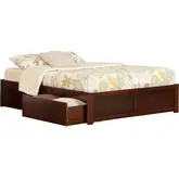 Urban Concord King Bed with Flat Panel Footboard & 2 Urban Bed Drawers in Antique Walnut