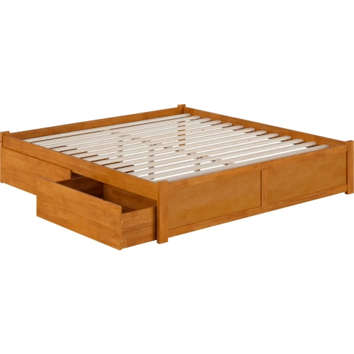Concord King Platform Bed with Footboard & 2 Drawers in Light Toffee Finish Wood