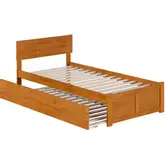 Orlando Twin XL Platform Bed with Footboard, Twin XL Trundle & Charging in Light Toffee