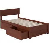 Orlando Twin XL Bed with Flat Panel Footboard & 2 Urban Bed Drawers in Walnut