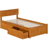 Orlando Twin XL Platform Bed with Footboard, 2 Drawers & Charging in Light Toffee