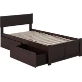 Orlando Twin Bed with Flat Panel Footboard & Urban Bed Drawers in Espresso