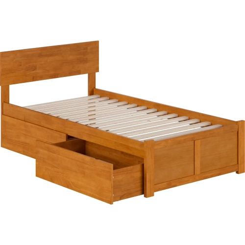 Orlando Twin Platform Bed with Footboard, 2 Drawers & Charging in Light Toffee
