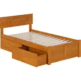 Orlando Twin Platform Bed with Footboard, 2 Drawers & Charging in Light Toffee