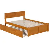Orlando Full Platform Bed with Footboard, Full Trundle & Charging in Light Toffee