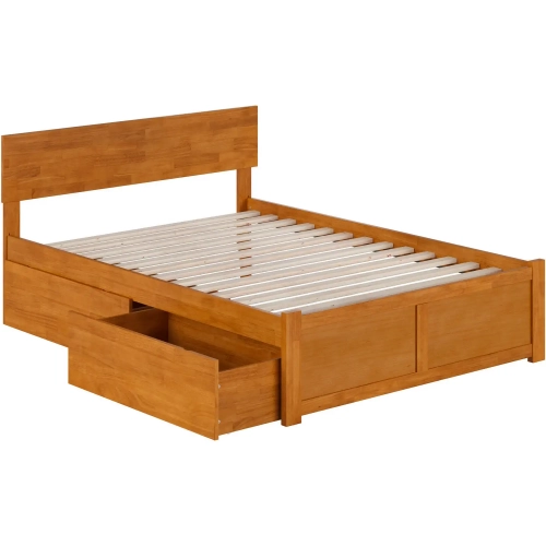 Orlando Full Platform Bed with Footboard, 2 Drawers & Charging in Light Toffee