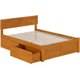 Orlando Full Platform Bed with Footboard, 2 Drawers & Charging in Light Toffee