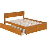 Orlando Queen Platform Bed with Footboard, Twin XL Trundle & Charging in Light Toffee