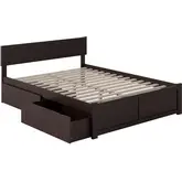 Orlando Queen Bed with Flat Panel Footboard & 2 Urban Bed Drawers in Espresso