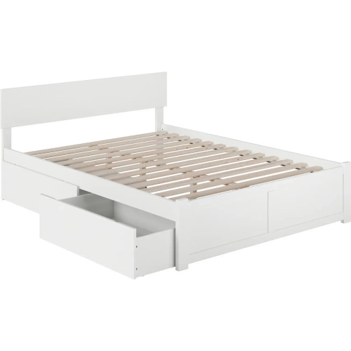 Orlando Queen Bed with Flat Panel Footboard & 2 Urban Bed Drawers in White