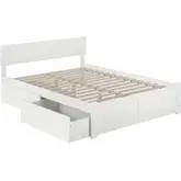 Orlando Queen Bed with Flat Panel Footboard & 2 Urban Bed Drawers in White