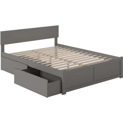 Orlando Queen Platform Bed with Flat Footboard & 2 Bed Drawers in Atlantic Grey
