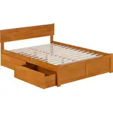 Orlando Queen Platform Bed with Footboard, 2 Drawers & Charging in Light Toffee