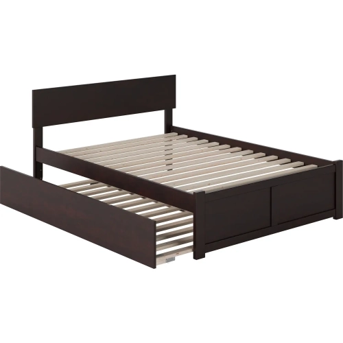 Orlando King Platform Bed with Footboard & Twin XL Trundle in Espresso Finish Wood