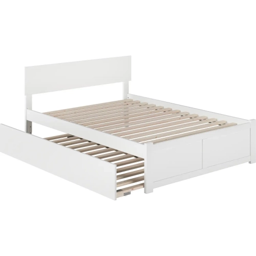 Orlando King Platform Bed with Footboard & Twin XL Trundle in White Finish Wood