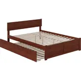 Orlando King Platform Bed with Footboard & Twin XL Trundle in Walnut Finish Wood