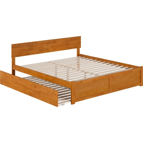 Orlando King Platform Bed with Footboard, Twin XL Trundle & Charging in Light Toffee