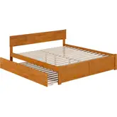 Orlando King Platform Bed with Footboard, Twin XL Trundle & Charging in Light Toffee