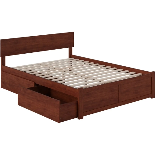 Orlando King Bed with Flat Panel Footboard & 2 Urban Bed Drawers in Antique Walnut