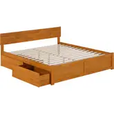 Orlando King Platform Bed with Footboard, 2 Drawers & Charging in Light Toffee