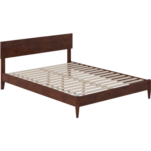 Aria Queen Low Profile Platform Bed with USB in Walnut Finish Wood
