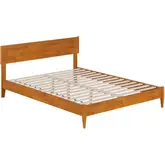Aria Queen Low Profile Platform Bed with USB in Light Toffee Finish Wood