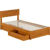 Wesley Twin XL Platform Bed with Panel Footboard, Drawers & Charging in Light Toffee