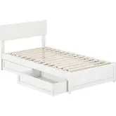 Wesley Twin Platform Bed with Panel Footboard, Drawers & Charging in White