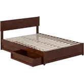 Wesley Full Platform Bed with Panel Footboard, Drawers & Charging in Walnut Finish