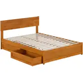 Wesley Full Platform Bed with Panel Footboard, Drawers & Charging & Charging in Light Toffee