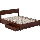 Wesley Queen Platform Bed with Panel Footboard, Drawers & Charging in Walnut Finish