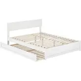 Wesley Queen Platform Bed with Panel Footboard, Twin XL Trundle & Charging in White