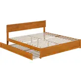 Wesley King Platform Bed with Panel Footboard, Twin XL Trundle & Charging in Light Toffee