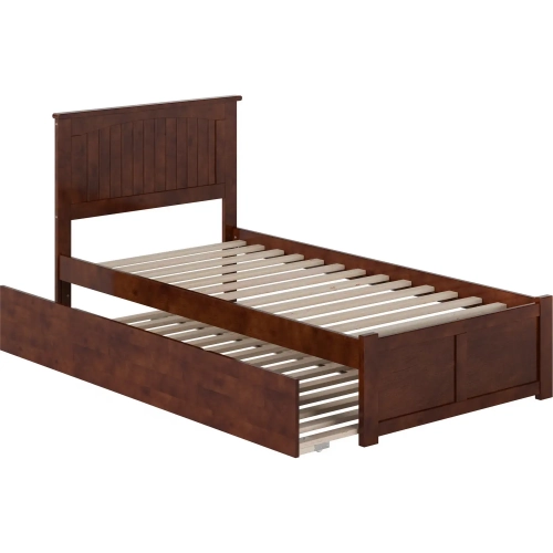 Nantucket Twin XL Platform Bed with Footboard, Twin XL Trundle & Charging in Walnut